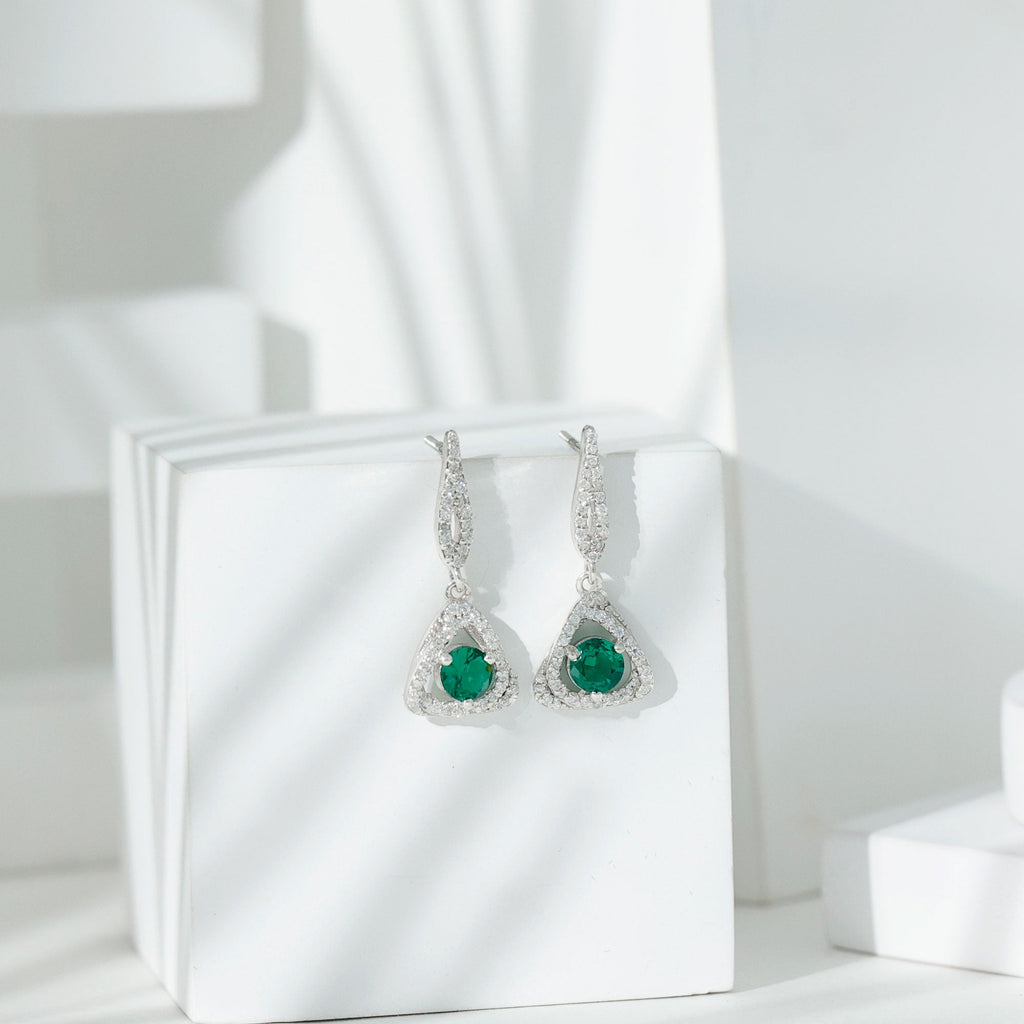 1.6 Carat Lab Grown Emerald Drop Earrings with Moissanite
