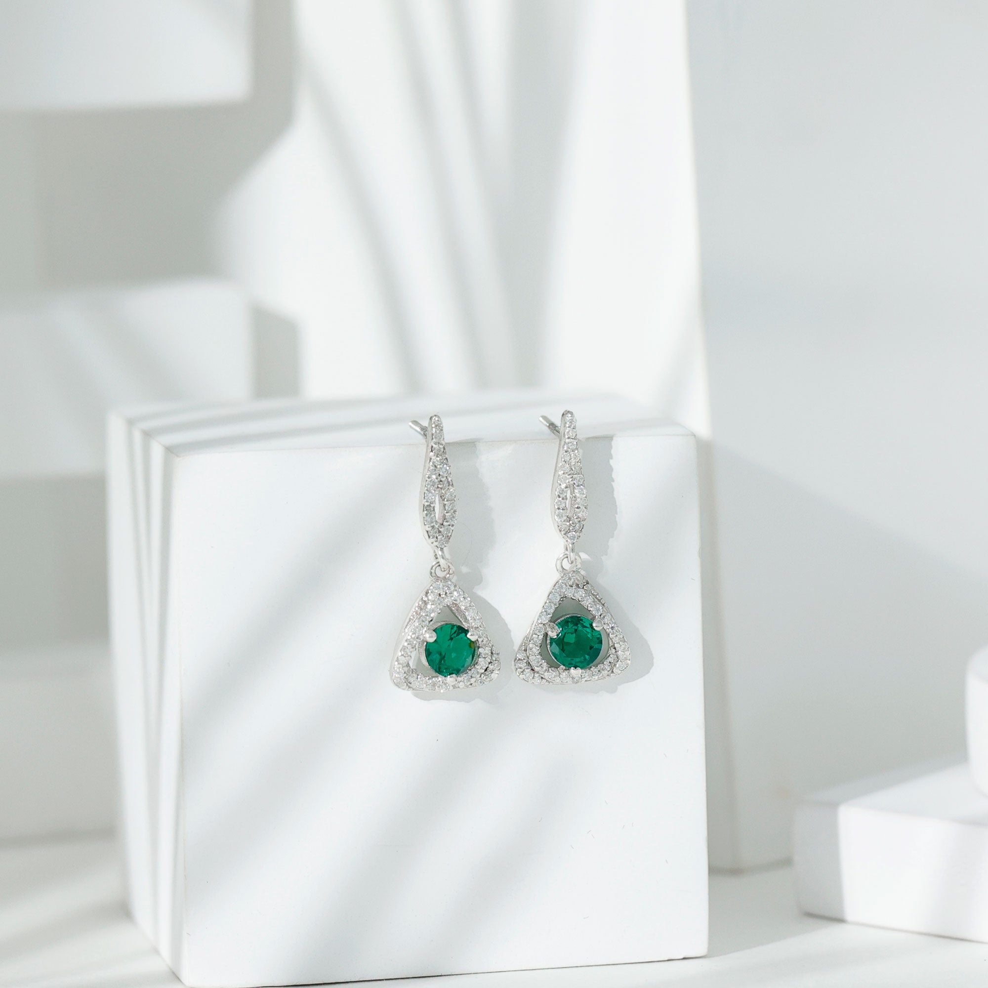 1.6 Carat Lab Grown Emerald Drop Earrings with Moissanite