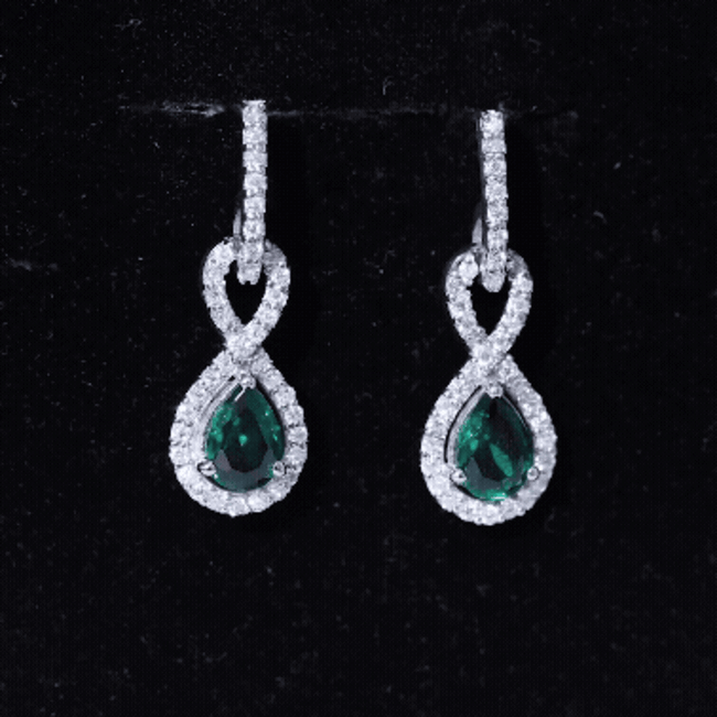 Womens 1.4 Carat Lab Grown Emerald Infinity Drop Earrings with Certificate