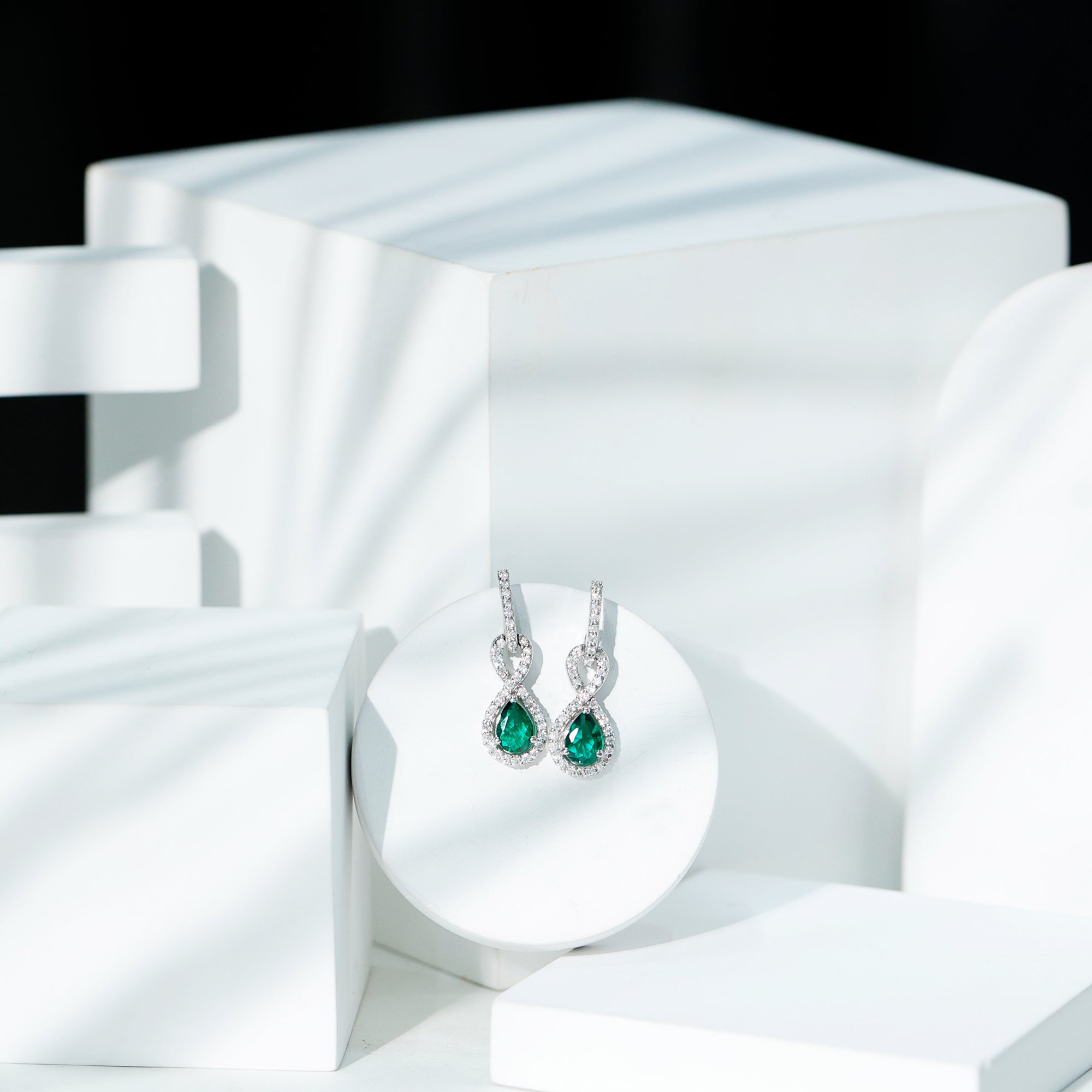 Womens 1.4 Carat Lab Grown Emerald Infinity Drop Earrings with Certificate