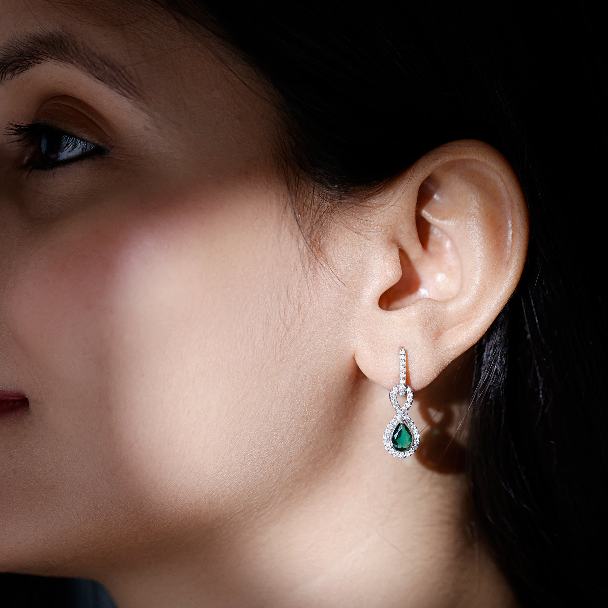 Womens 1.4 Carat Lab Grown Emerald Infinity Drop Earrings with Certificate