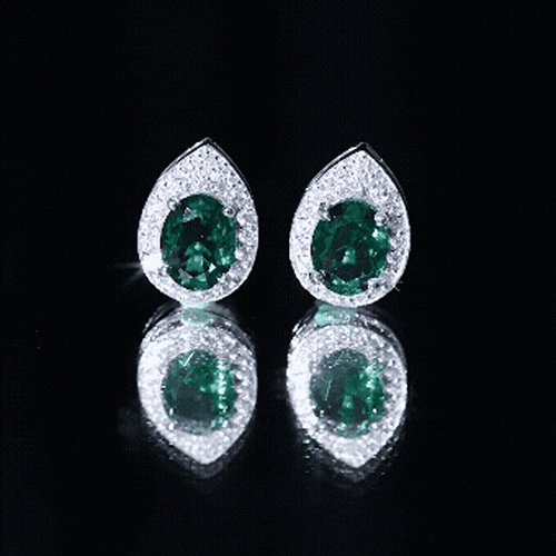 2.5 Carat Lab Grown Emerald Teardrop Stud Earrings with Moissanite Halo