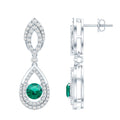 Sterling Silver 1.6 Carat Lab Grown Emerald Teardrop Earrings for Women