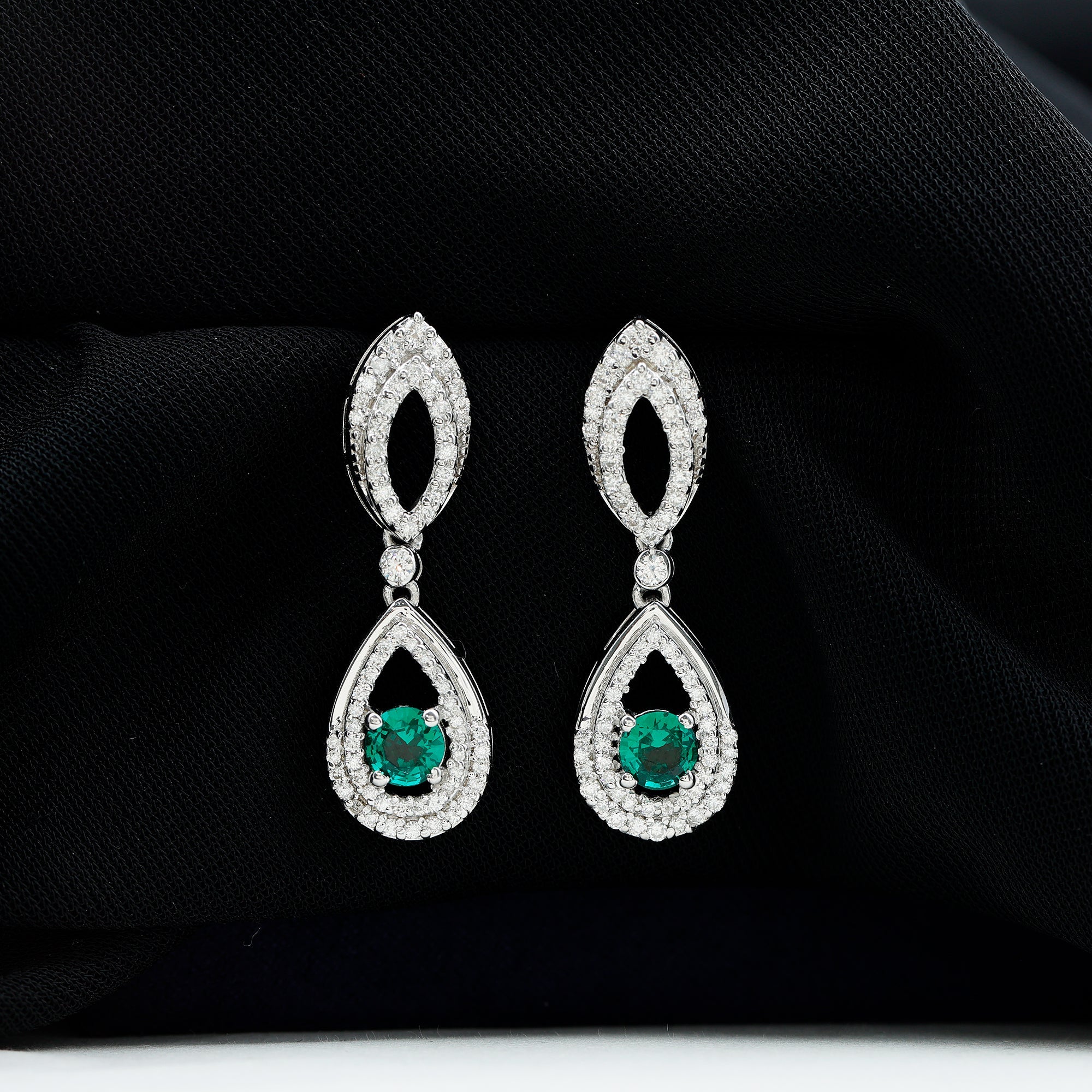 Sterling Silver 1.6 Carat Lab Grown Emerald Teardrop Earrings for Women
