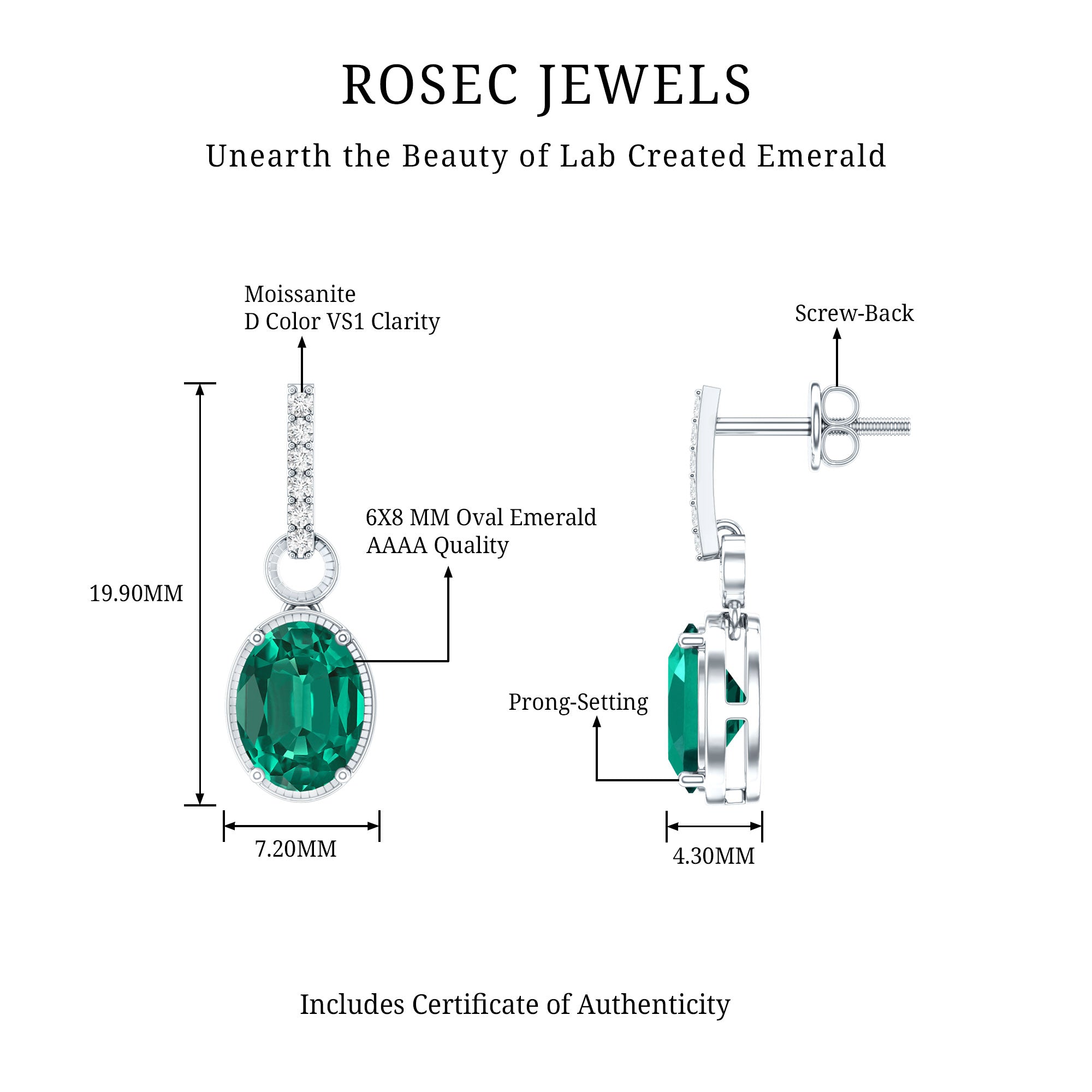 Vintage Inspired 2.5 Carat Oval Lab Emerald Drop Earrings in Silver
