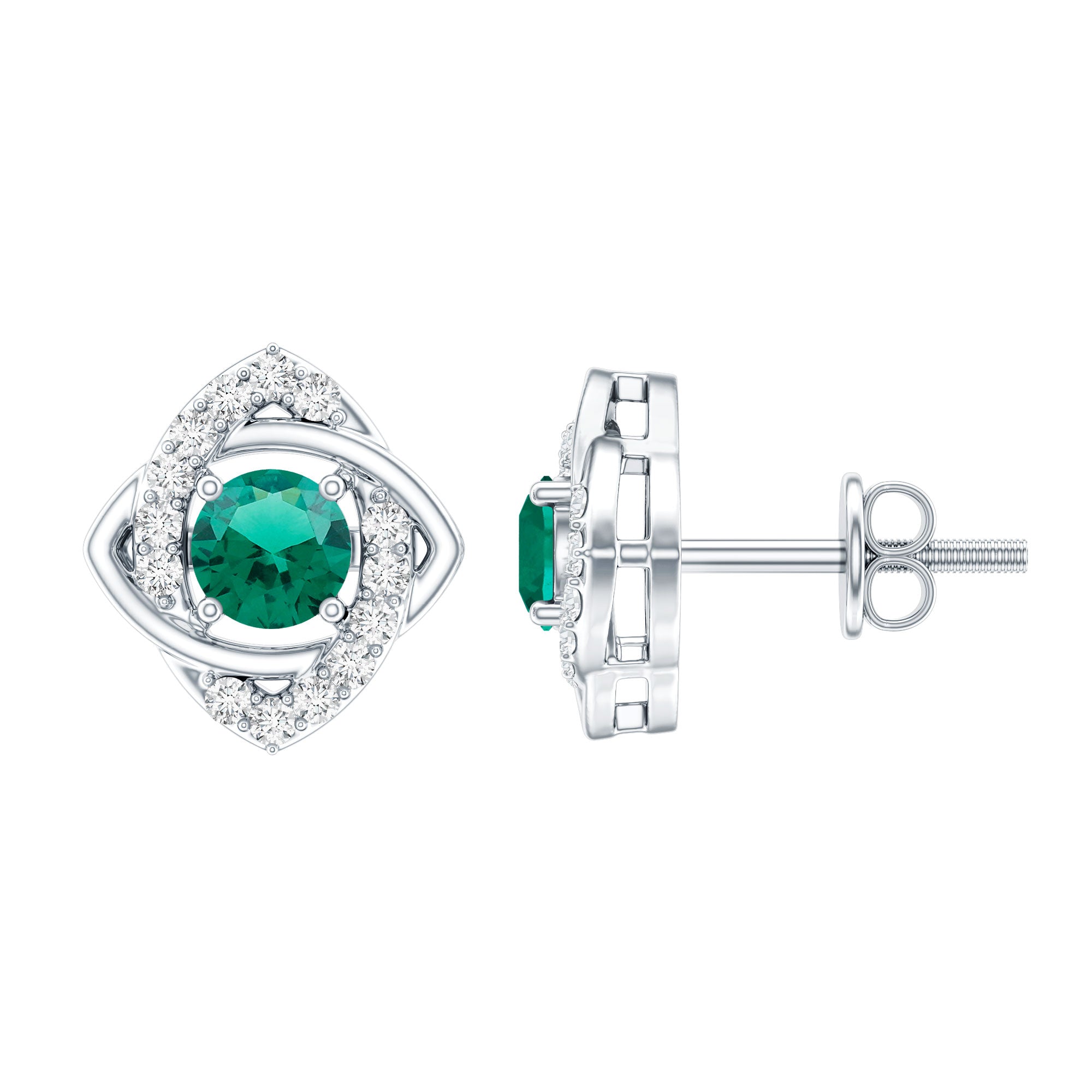 Certified Half Carat Lab Grown Emerald Stud Earrings with Moissanite