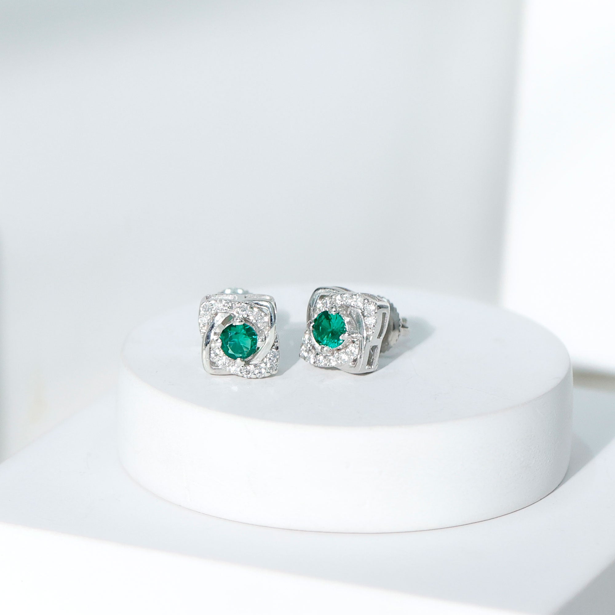 Certified Half Carat Lab Grown Emerald Stud Earrings with Moissanite