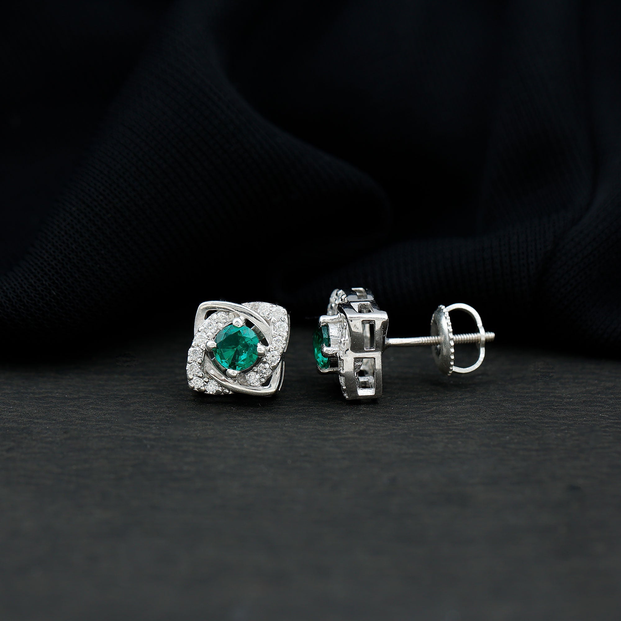 Certified Half Carat Lab Grown Emerald Stud Earrings with Moissanite