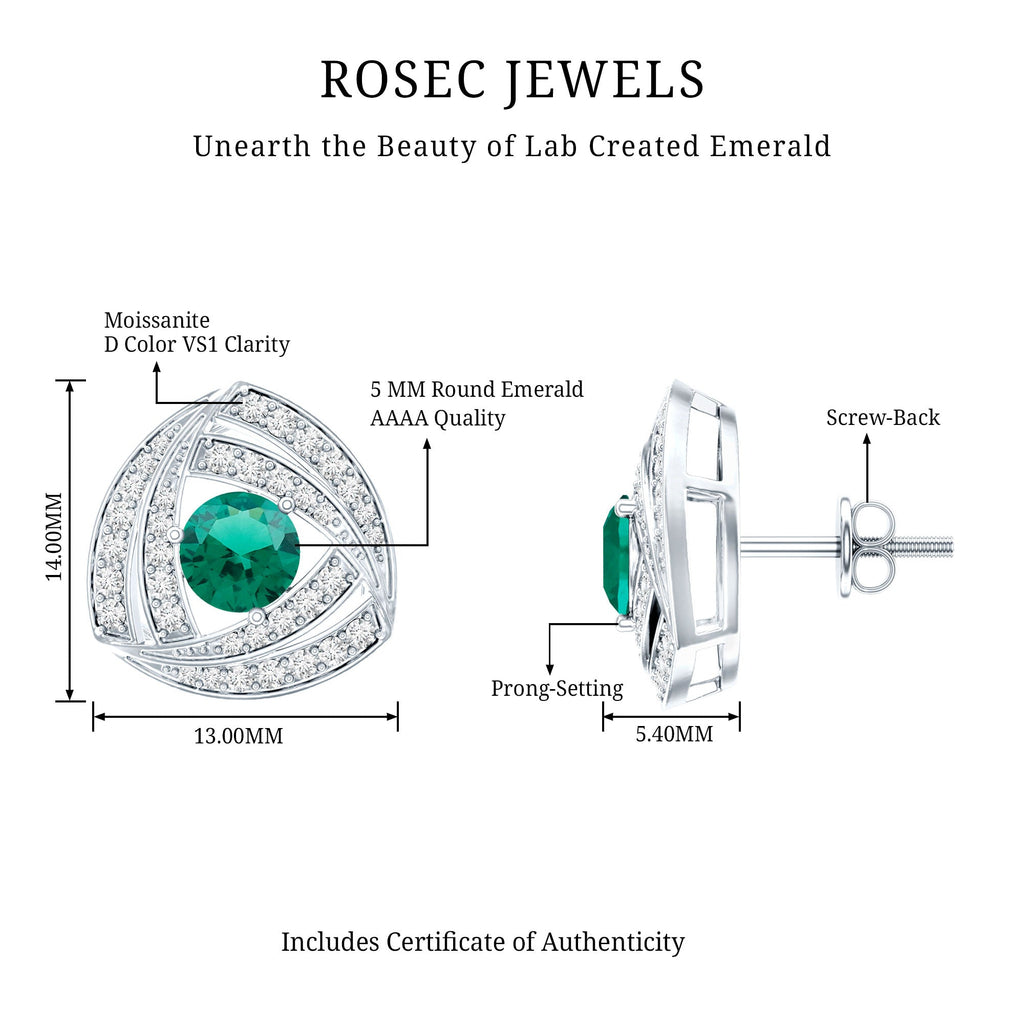 1 Carat Lab Grown Emerald Triangle Stud Earrings in Sterling Silver
