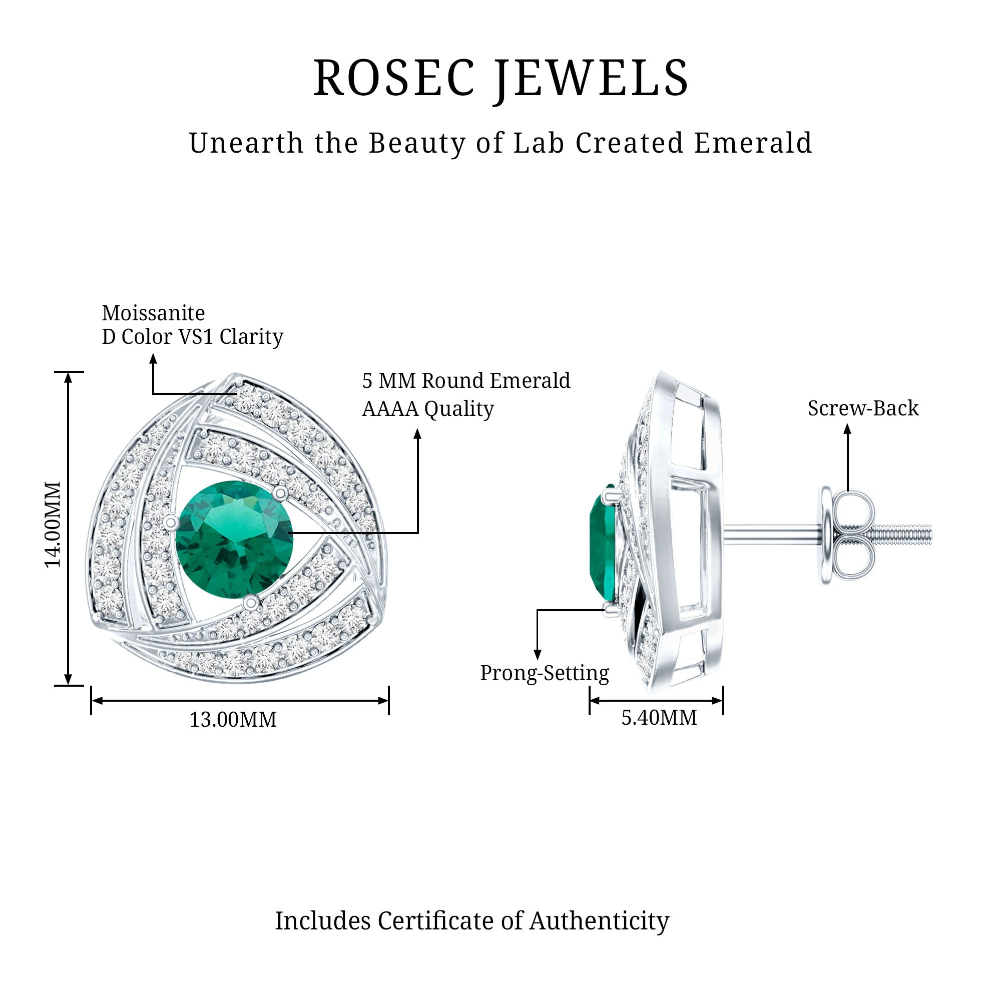 1 Carat Lab Grown Emerald Triangle Stud Earrings in Sterling Silver