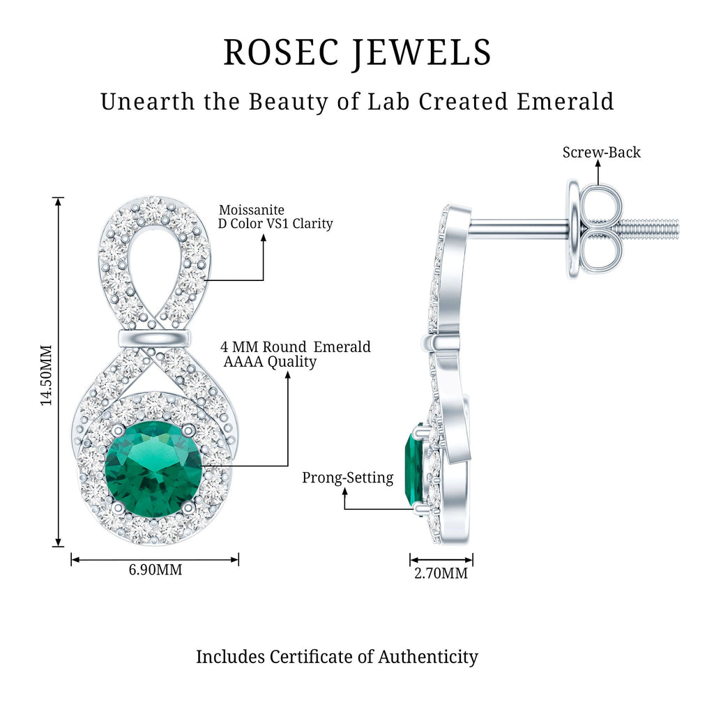 Half Carat Lab Grown Emerald Infinity Stud Earrings with Moissanite
