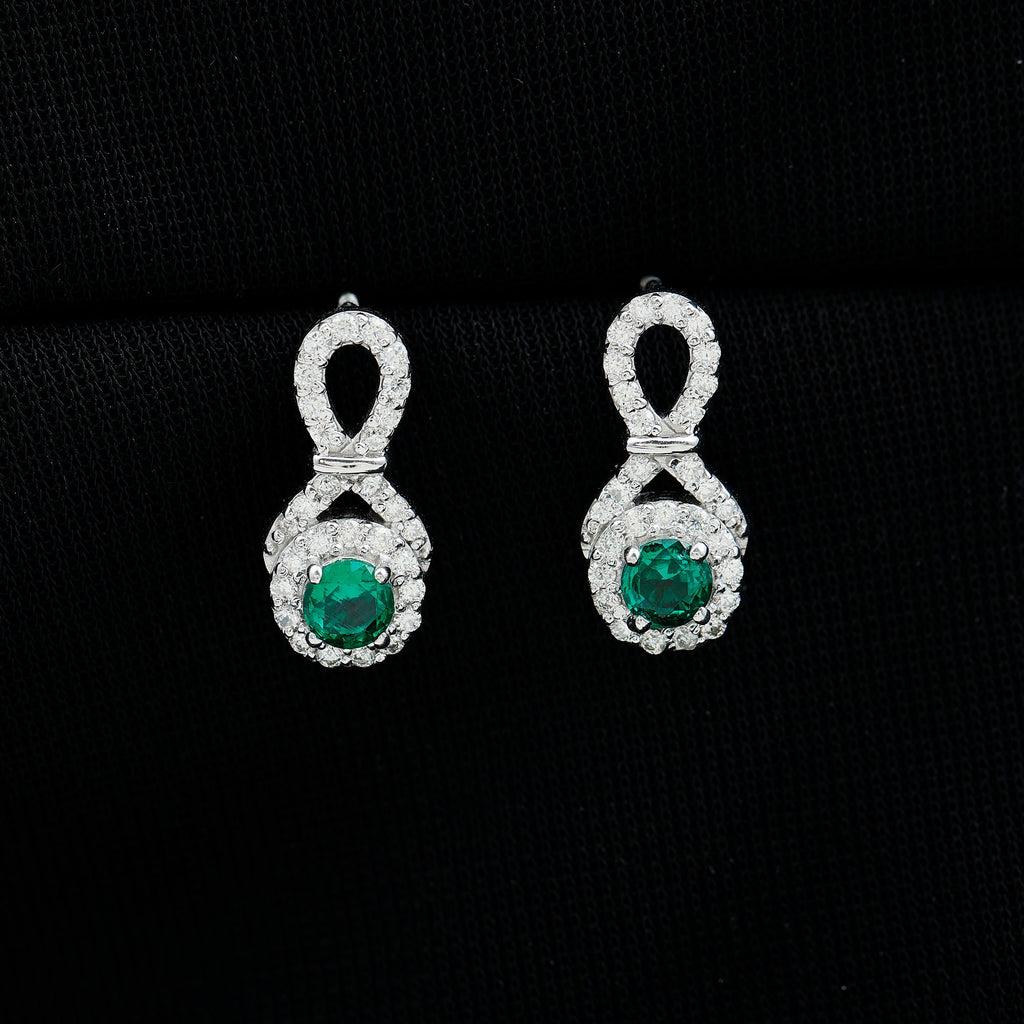 Half Carat Lab Grown Emerald Infinity Stud Earrings with Moissanite