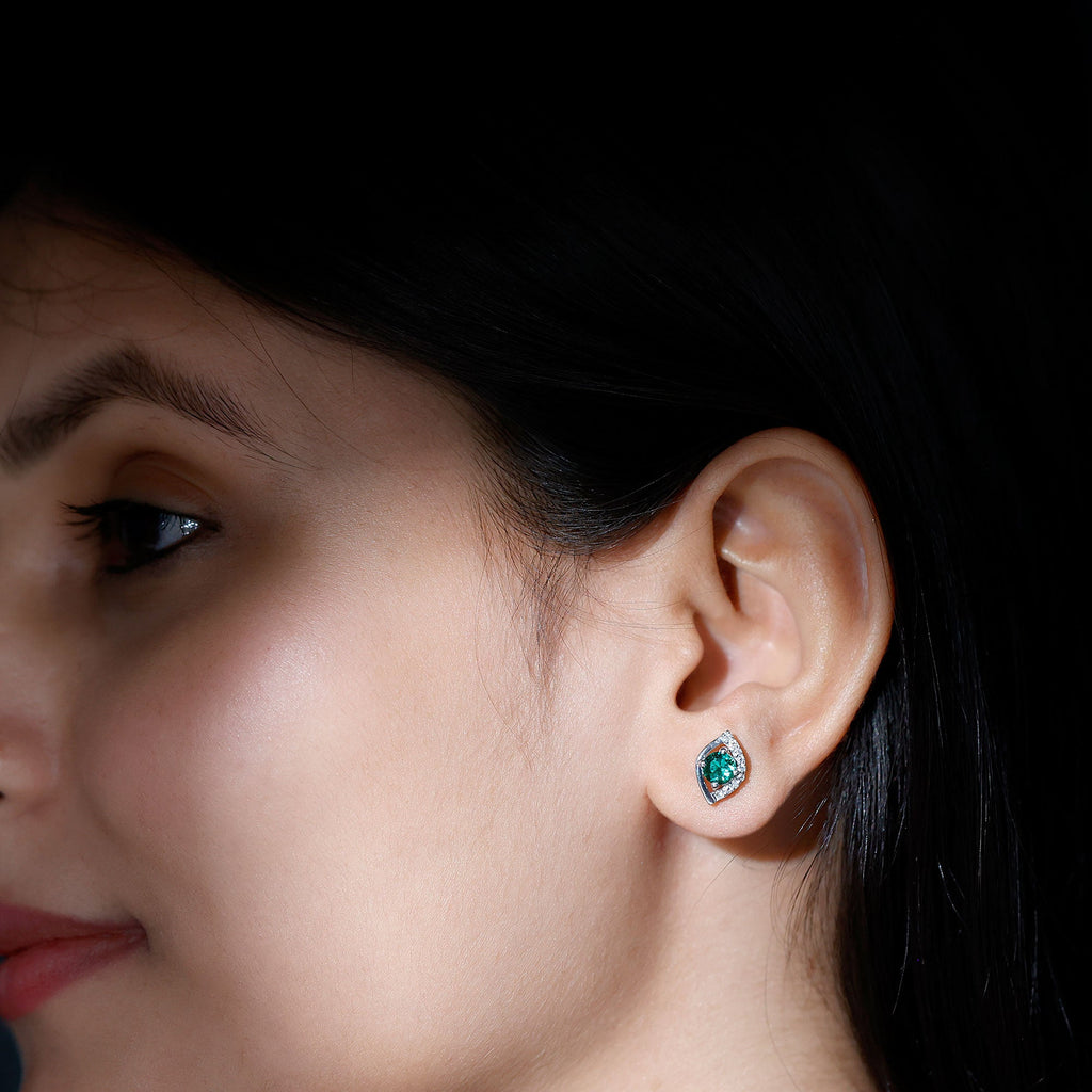 Sterling Silver 1 Carat Lab Grown Emerald Stud Earrings with Moissanite