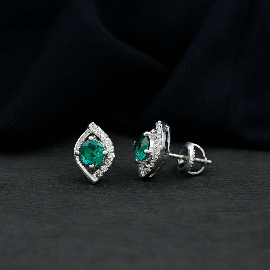 Sterling Silver 1 Carat Lab Grown Emerald Stud Earrings with Moissanite