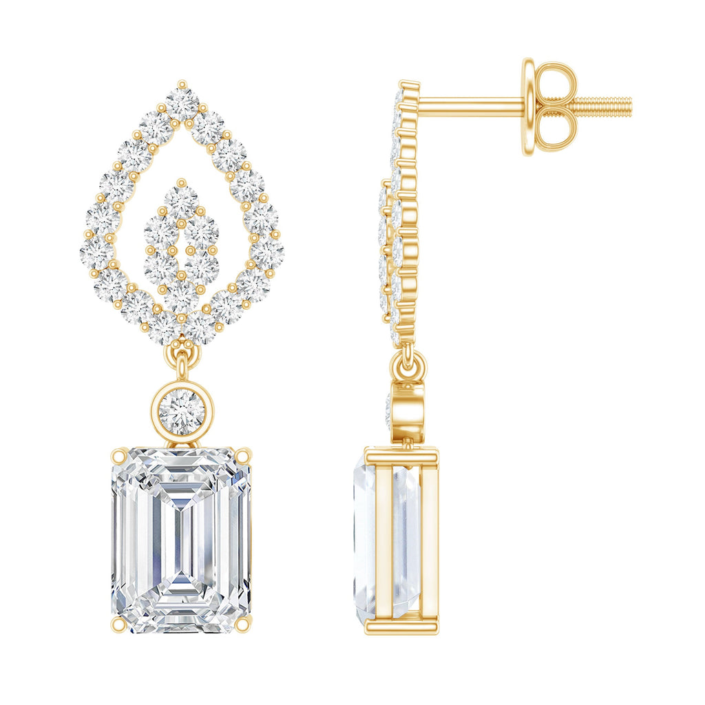Emerald Cut Lab Grown Diamond Art Deco Drop Earrings