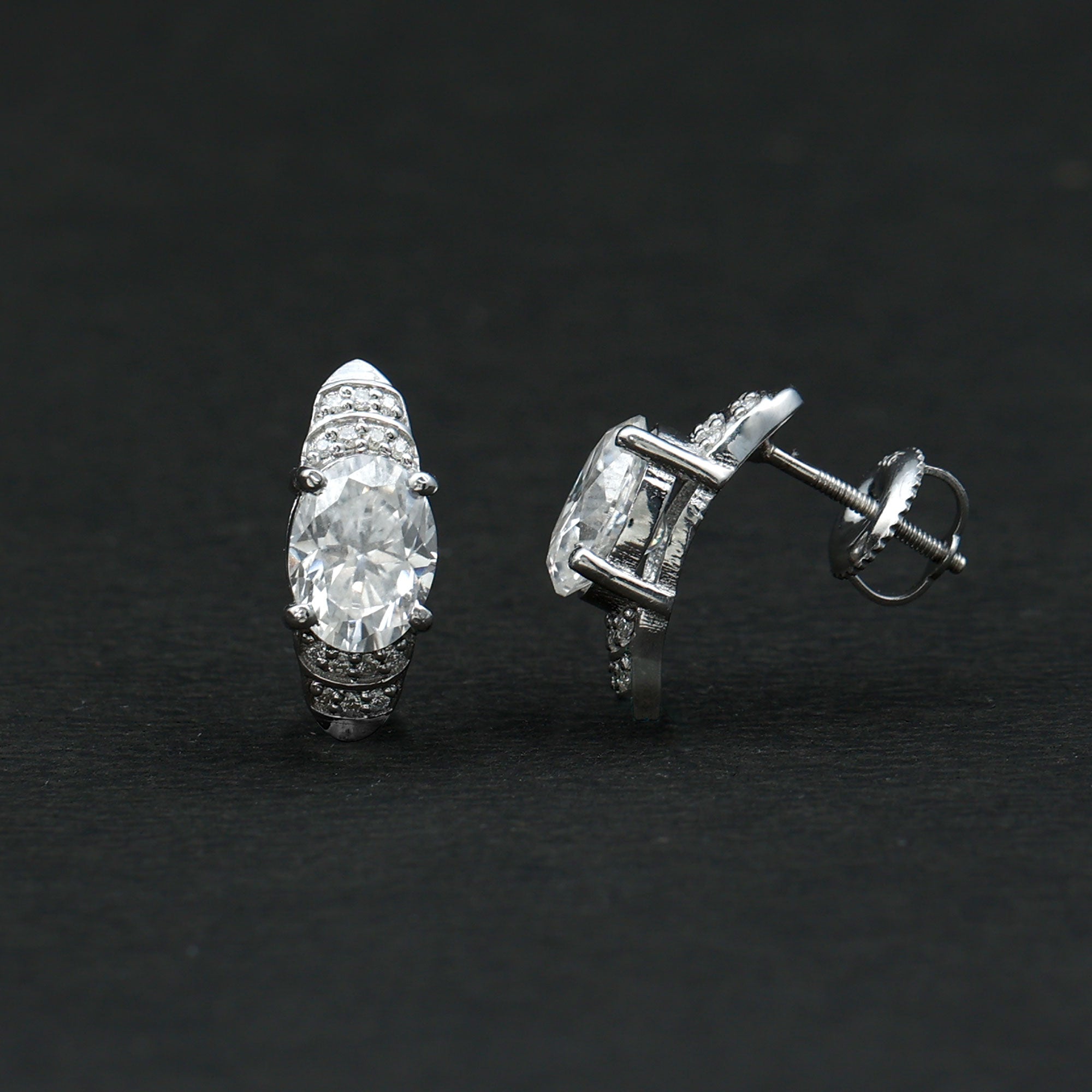 2 Carat Oval Lab Grown Diamond Vintage Style Stud Earrings