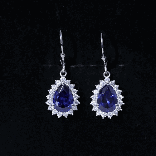 5 Carat Lab Grown Blue Sapphire Sterling Silver Drop Earrings