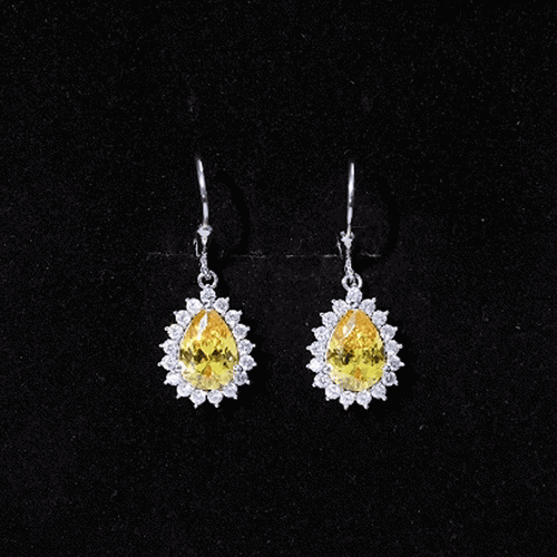 5 Carat Lab Grown Yellow Sapphire Dangle Earrings for Women with Leverbacks