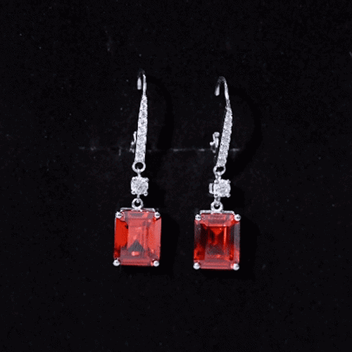 5.5 Carat Emerald Cut Lab Created Orange Sapphire Hoop Drop Earrings