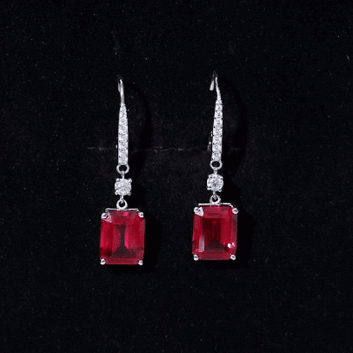 7 Carat Lab Created Ruby Drop Earrings in Sterling Silver