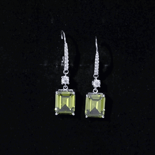 5.5 Carat Emerald Cut Lab Grown Green Sapphire Drop Earrings in Silver