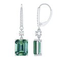 5.5 Carat Emerald Cut Lab Grown Green Sapphire Drop Earrings in Silver