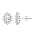 Certified 2 Carat Oval Cubic Zirconia Halo Stud Earrings in Silver