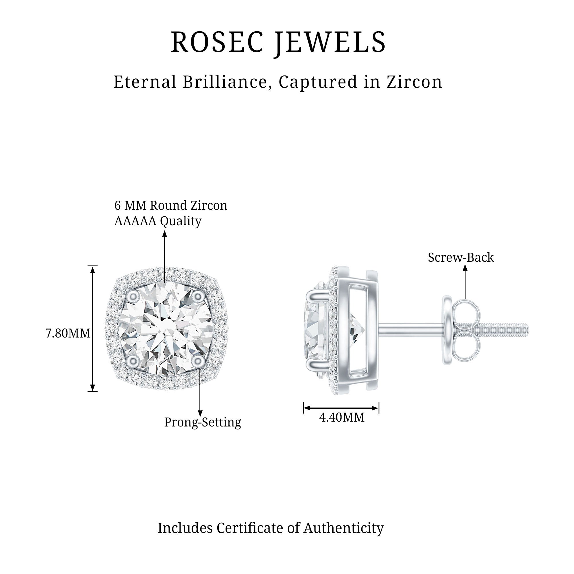 Womens 2 Carat Cubic Zirconia Halo Stud Earrings in 14K Gold Plated Silver