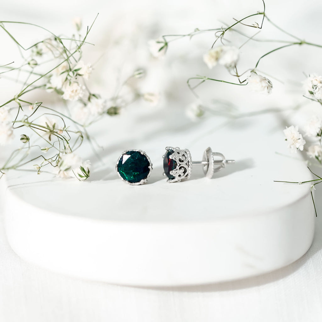 Natural 1.6 Carat Black Opal Crown Stud Earrings in Silver