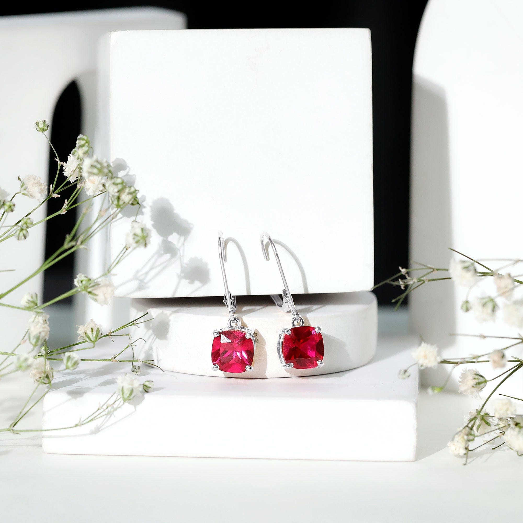 4 Carat Cushion Cut Lab Grown Ruby Hoop Earrings for Women