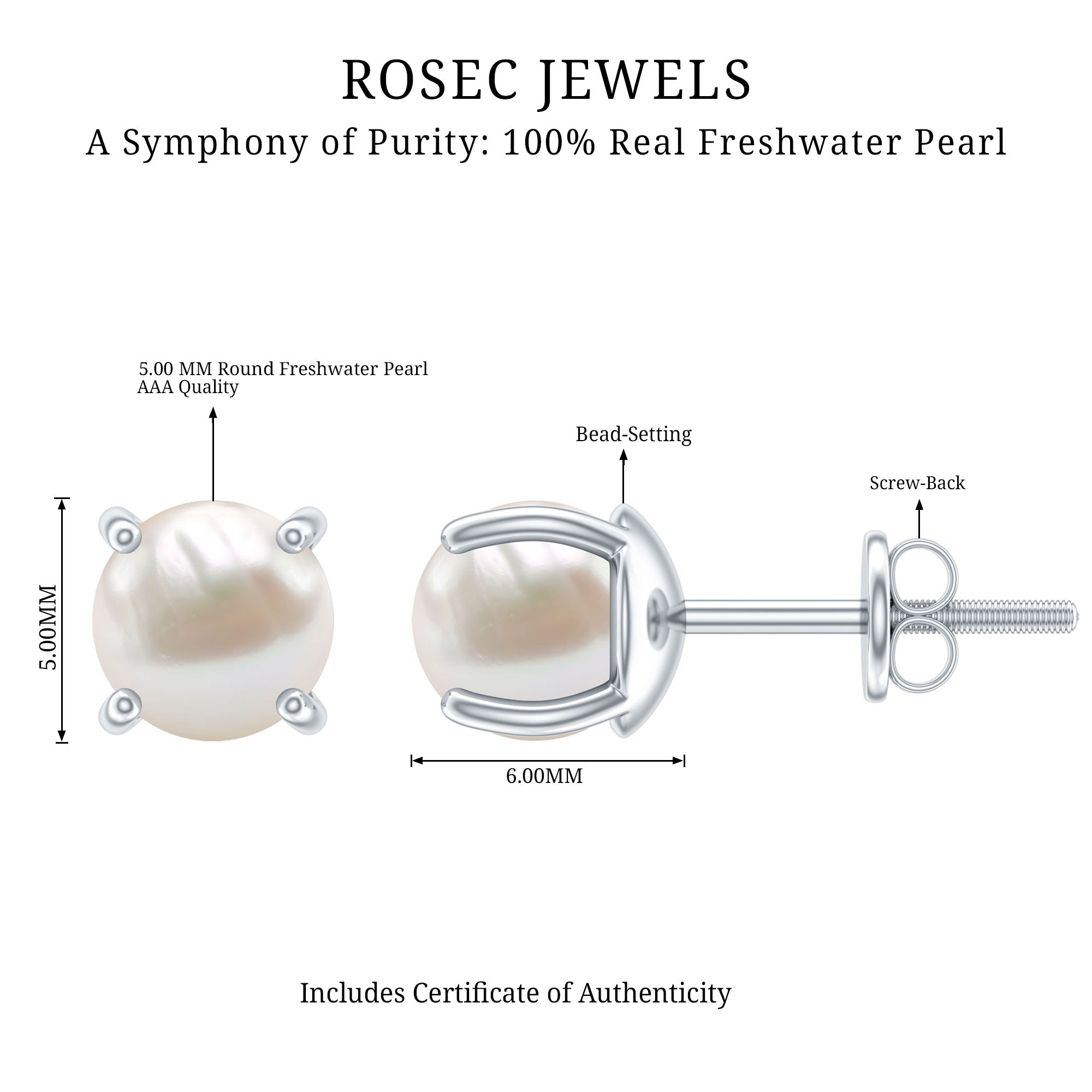 4 Carat Handpicked Freshwater Pearl Stud Earrings with Screw Back