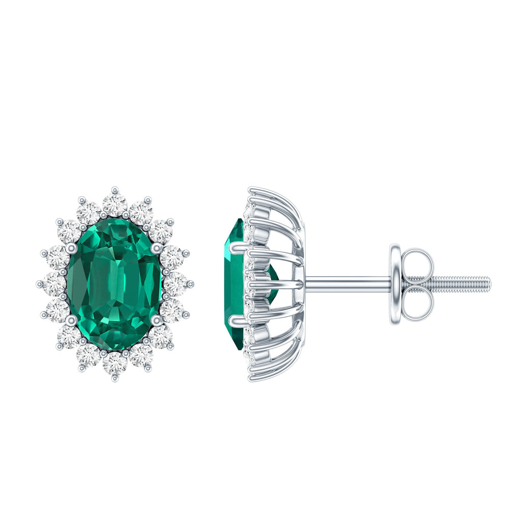 Silver 1.7 Carat Lab Grown Emerald Stud Earrings With Certificate
