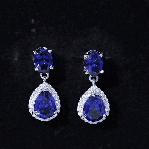 5 Carat Lab Grown Blue Sapphire Teardrop Earrings with Certificate