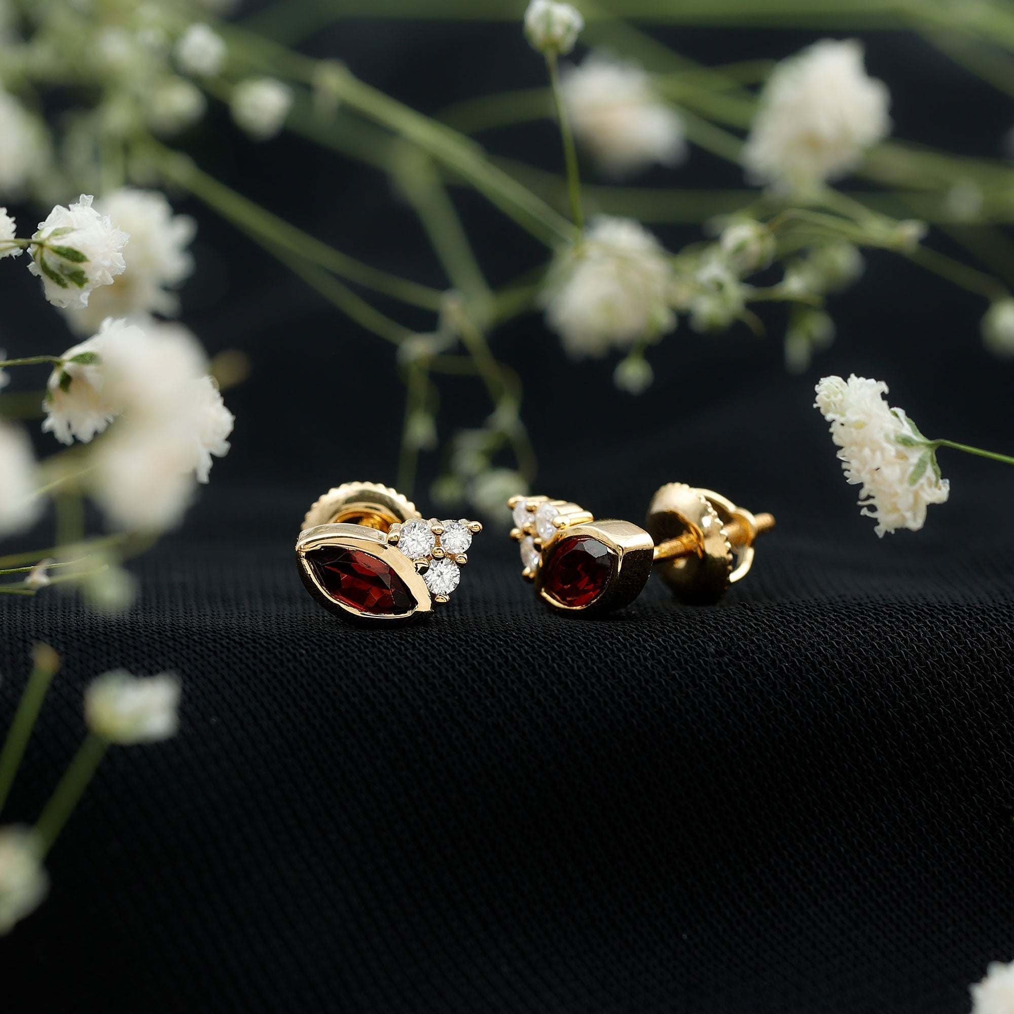 Natural Marquise Cut Garnet Stud Earrings with Certificate