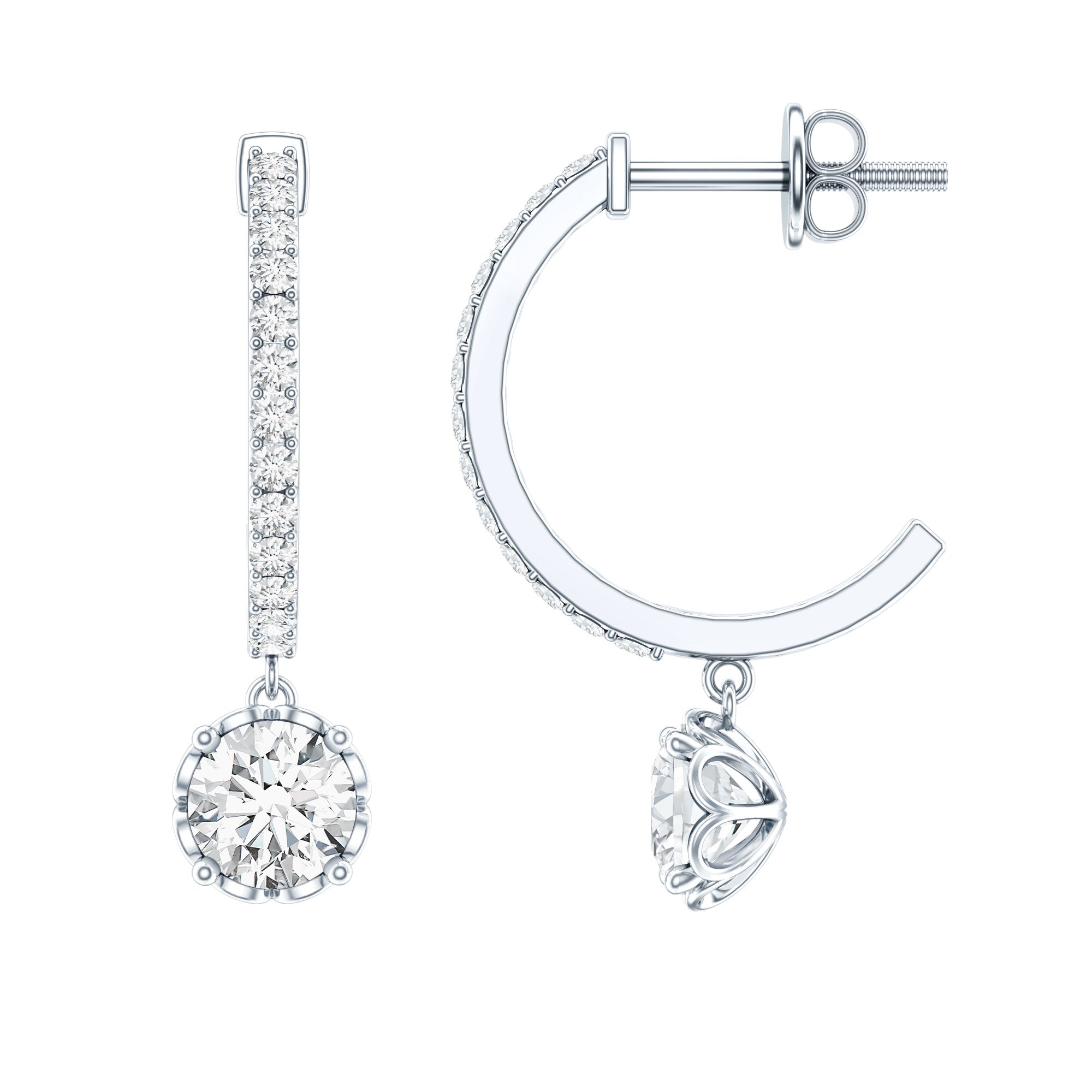 Sterling Silver Moissanite Hoop Drop Earrings for Women
