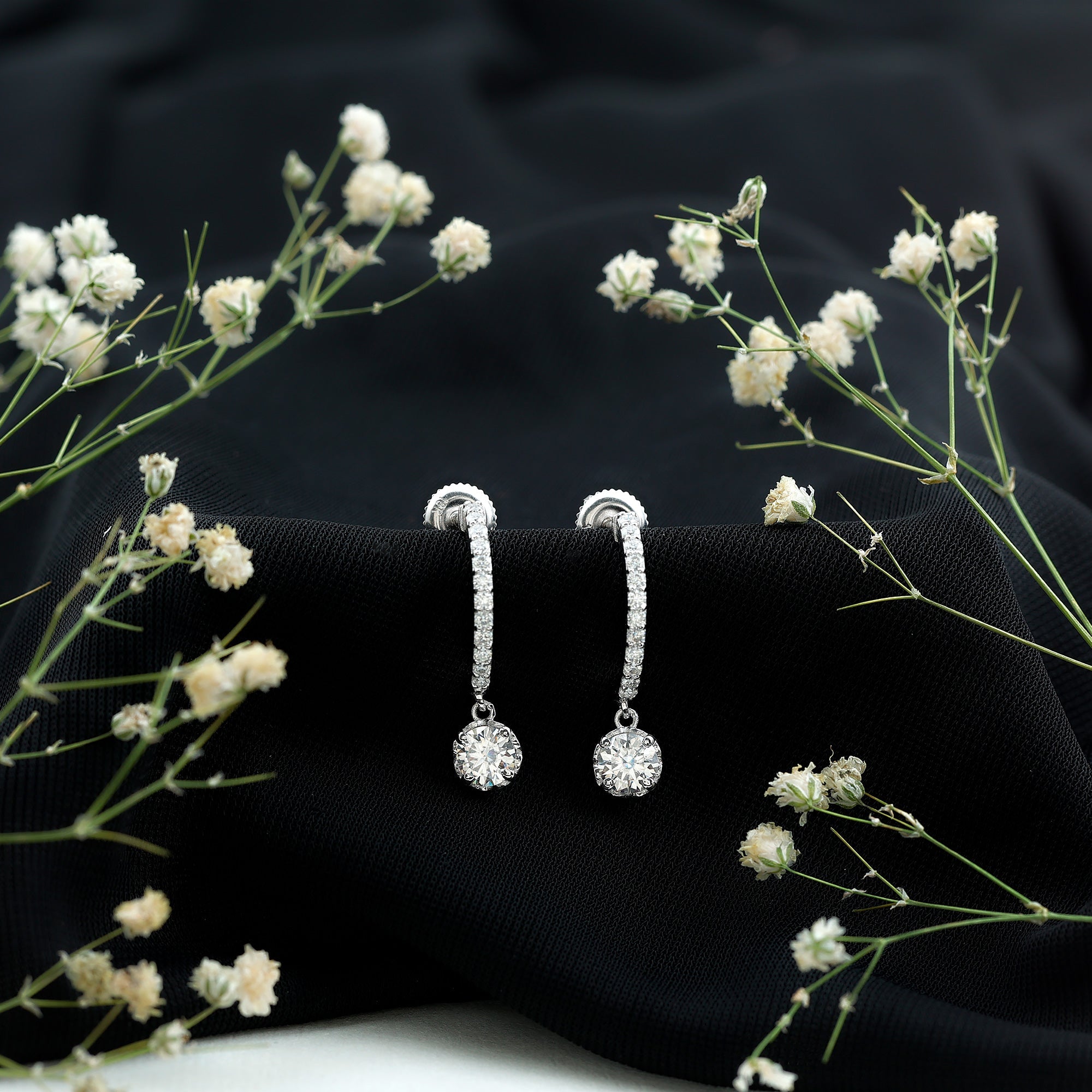 Sterling Silver Moissanite Hoop Drop Earrings for Women