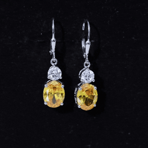 8 Carat Lab Grown Yellow Sapphire Drop Earrings with Leverback
