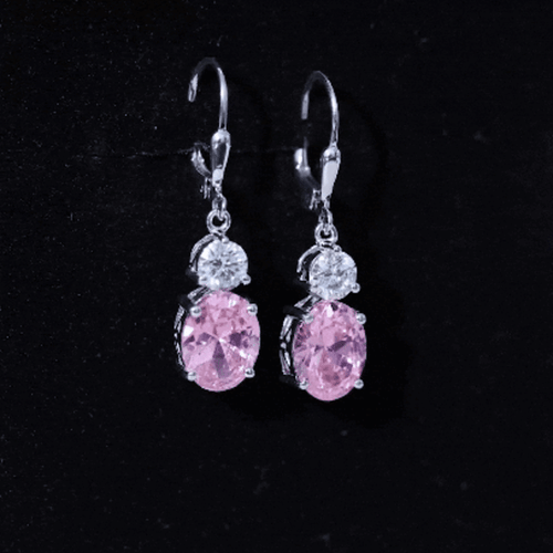 8 Carat Oval Lab Grown Pink Sapphire Drop Hoop Earrings
