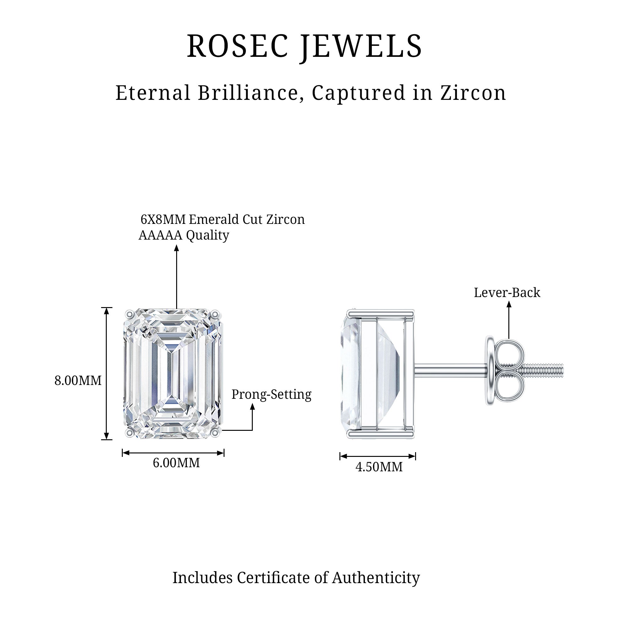 Certified 3.7 Carat Emerald Cut Cubic Zirconia Stud Earrings