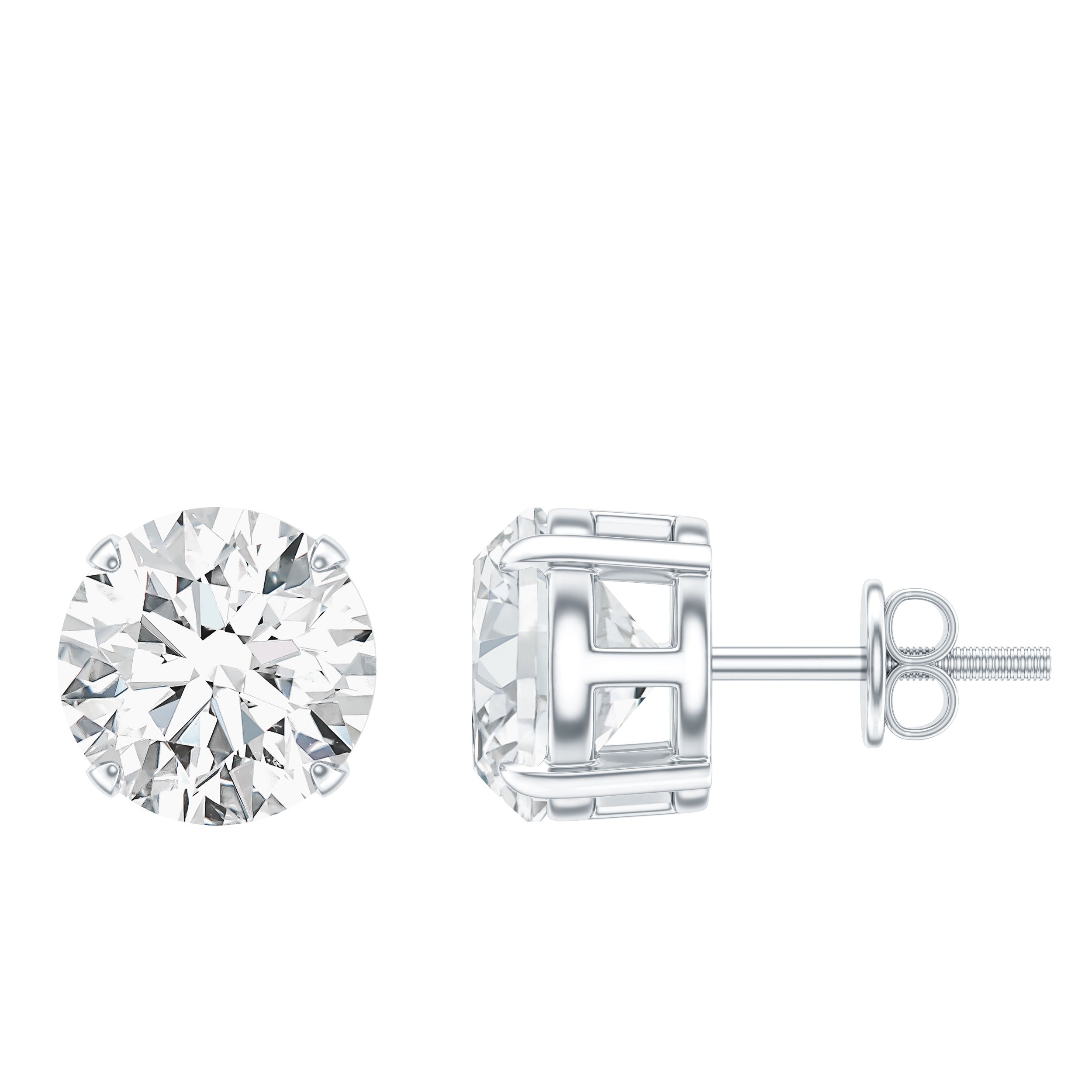 Certified 4 Carat Moissanite Stud Earrings in Silver