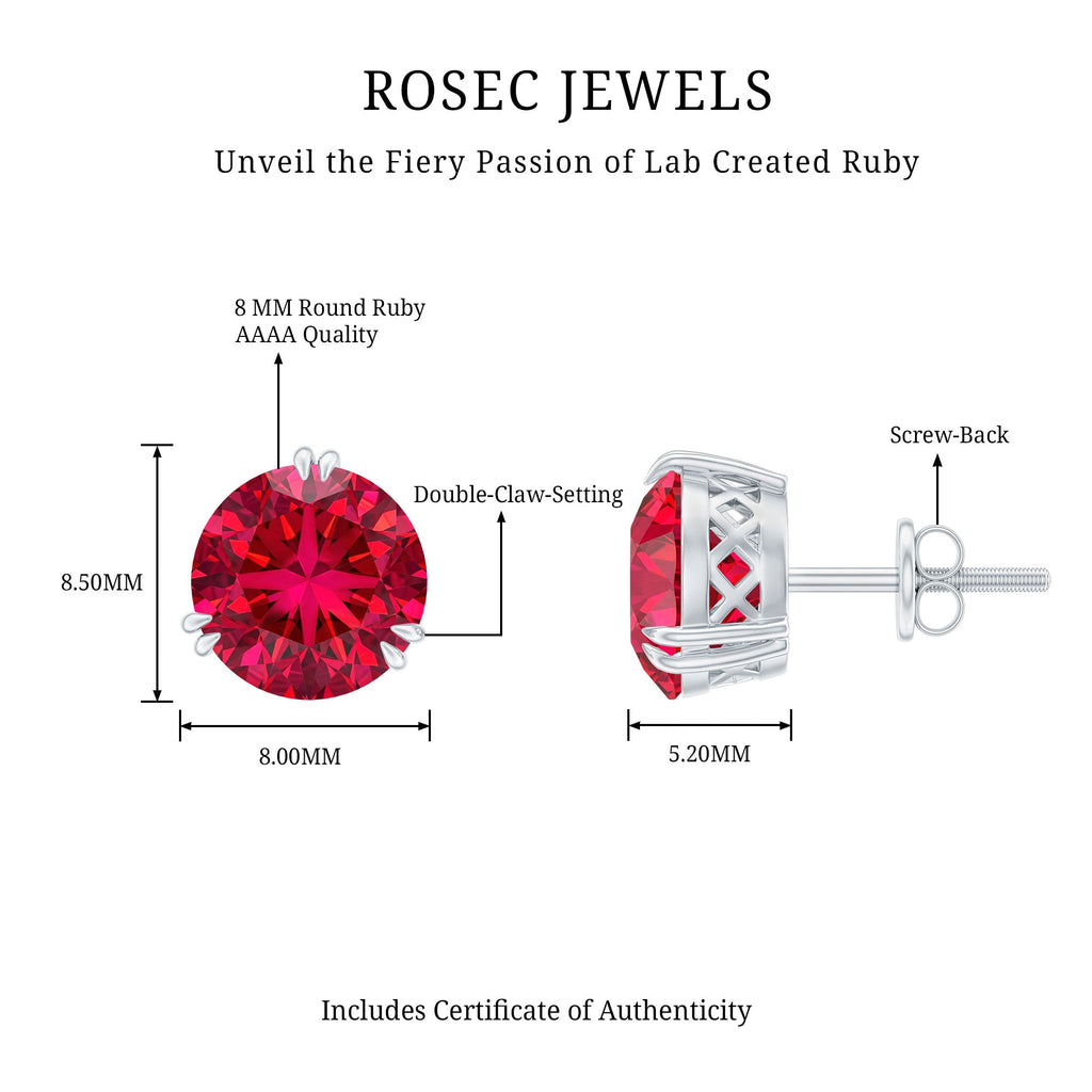 4.7 Carat Lab Grown Ruby Stud Earrings For Women