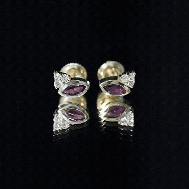 Marquise Cut Lab Grown Ruby and Diamond Stud Earrings in Silver