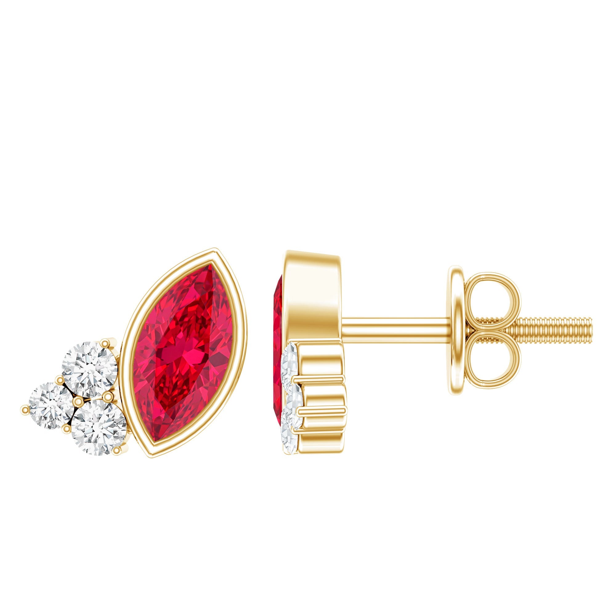 Marquise Cut Lab Grown Ruby and Diamond Stud Earrings in Silver