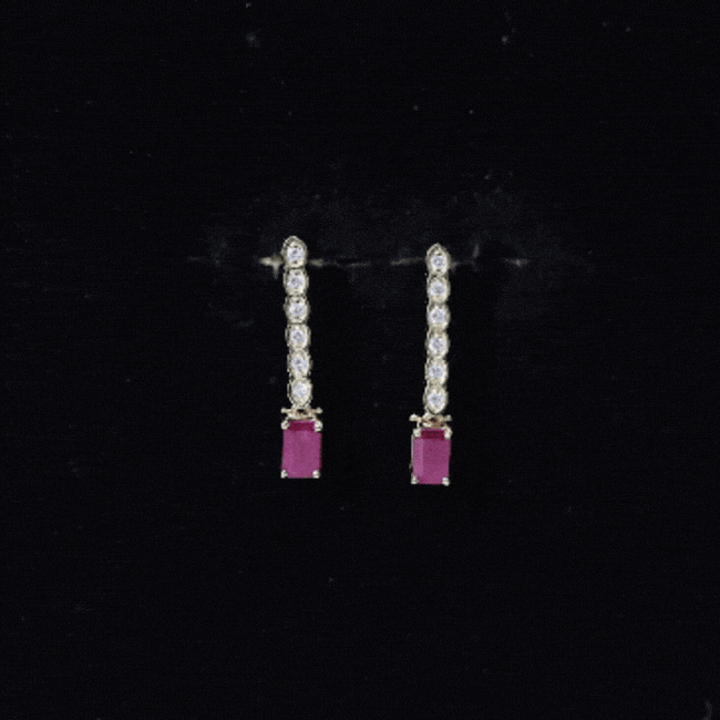 Emerald Cut Ruby and Diamond Dangle Drop Earrings