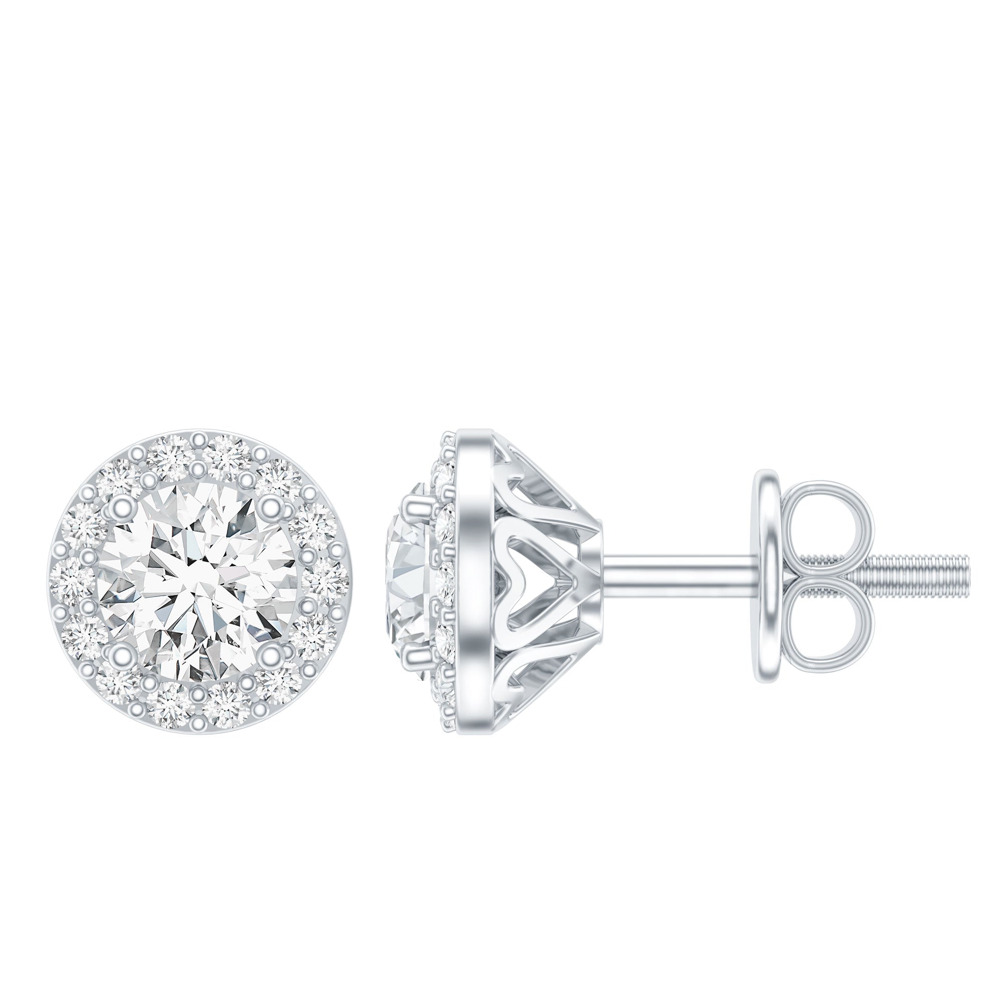 0.64 CTW Lab Grown Diamond Halo Stud Earrings (4mm, Screw Back)