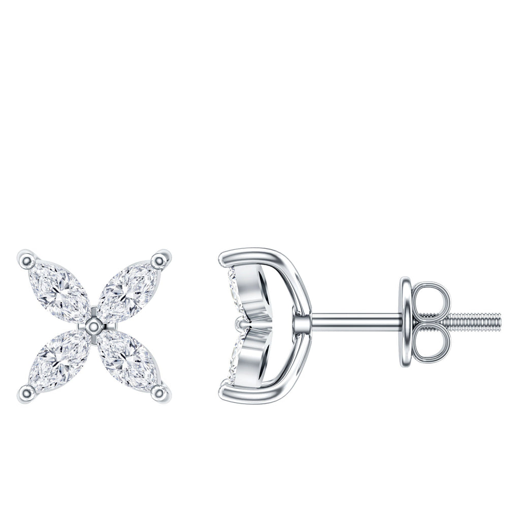 Certified Lab Grown Diamond Flower Earrings With Screw Back