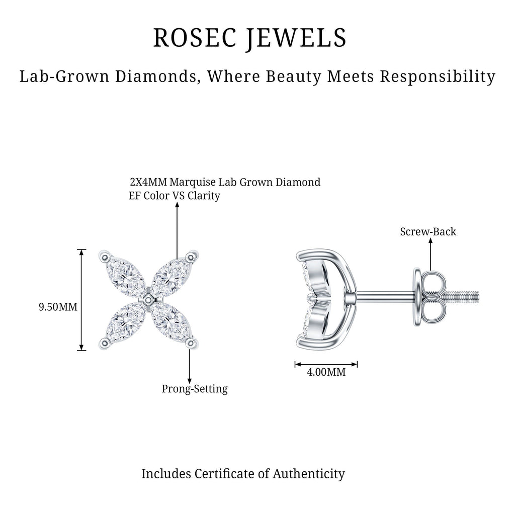 Certified Lab Grown Diamond Flower Earrings With Screw Back
