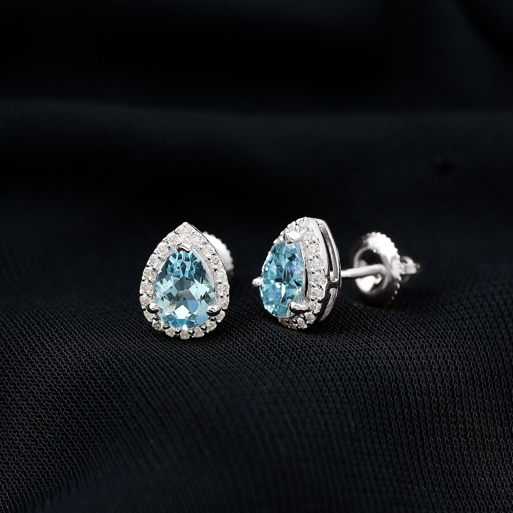 Real 0.89 Carat Aquamarine and Diamond Stud Earrings in Silver