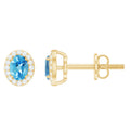 Pendientes de topacio azul suizo natural con halo de diamantes