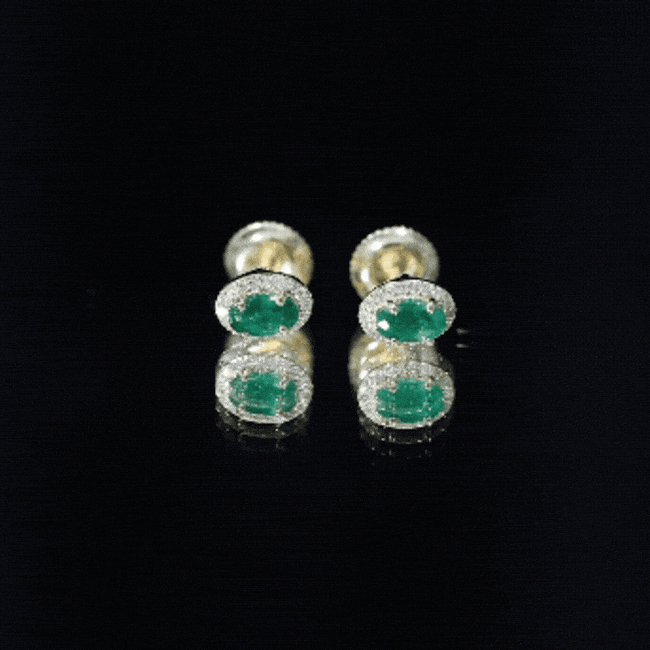 Genuine Emerald Stud Earrings with Diamond Halo